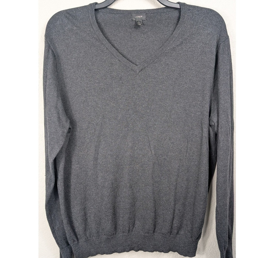J.Crew V-Neck Sweater Mens Large Gray Cotton Cashmere Blend Long Sleeve Knit